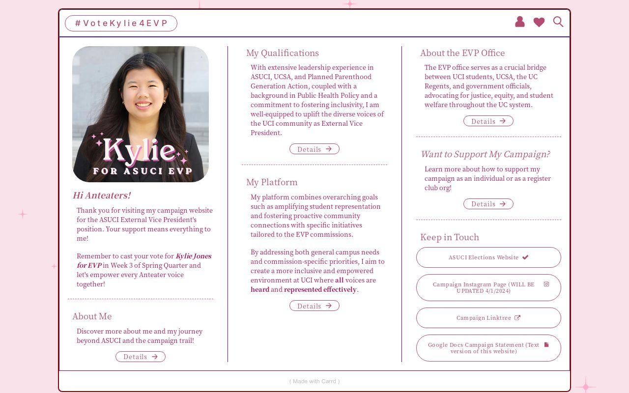 Kylie for ASUCI EVP Campaign Website